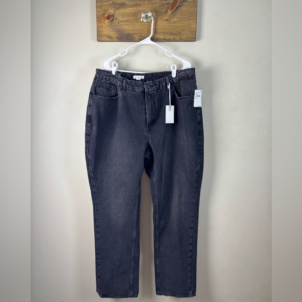 NWT Size 16 Good American Slightly Distressed Grey Jeans Straight Leg High Waist